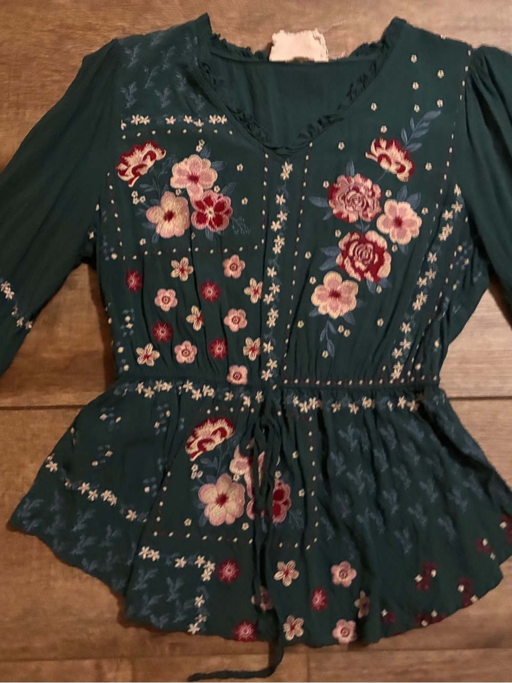 Savanna Jane Teal Embroidered Floral Blouse - Picture 5 of 8